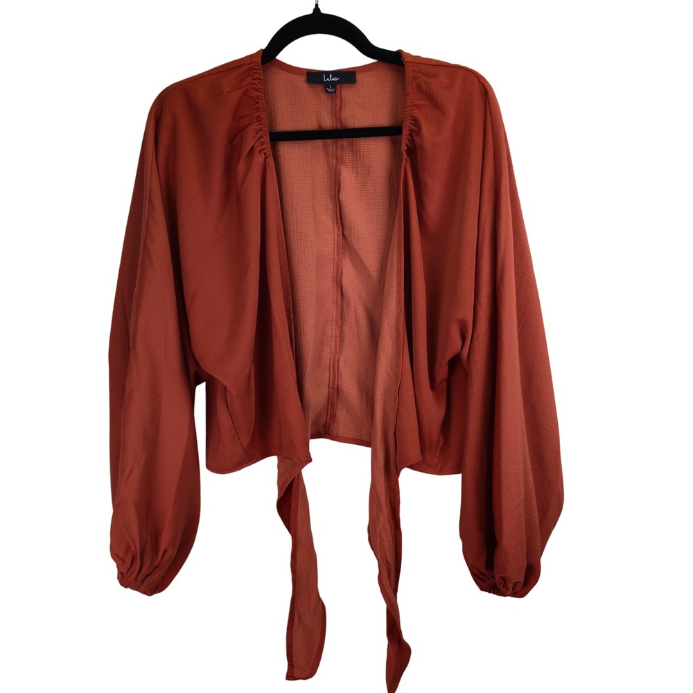 Lulus Womens Tie Front Blouse‎ Size Large Burnt Orange Bohemian Minimalist